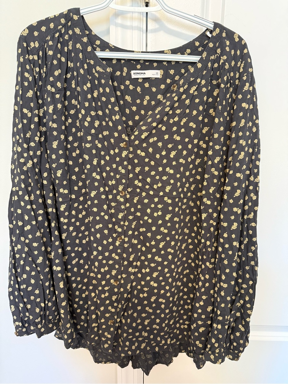 Sonoma Black Blouse with Yellow Floral Print